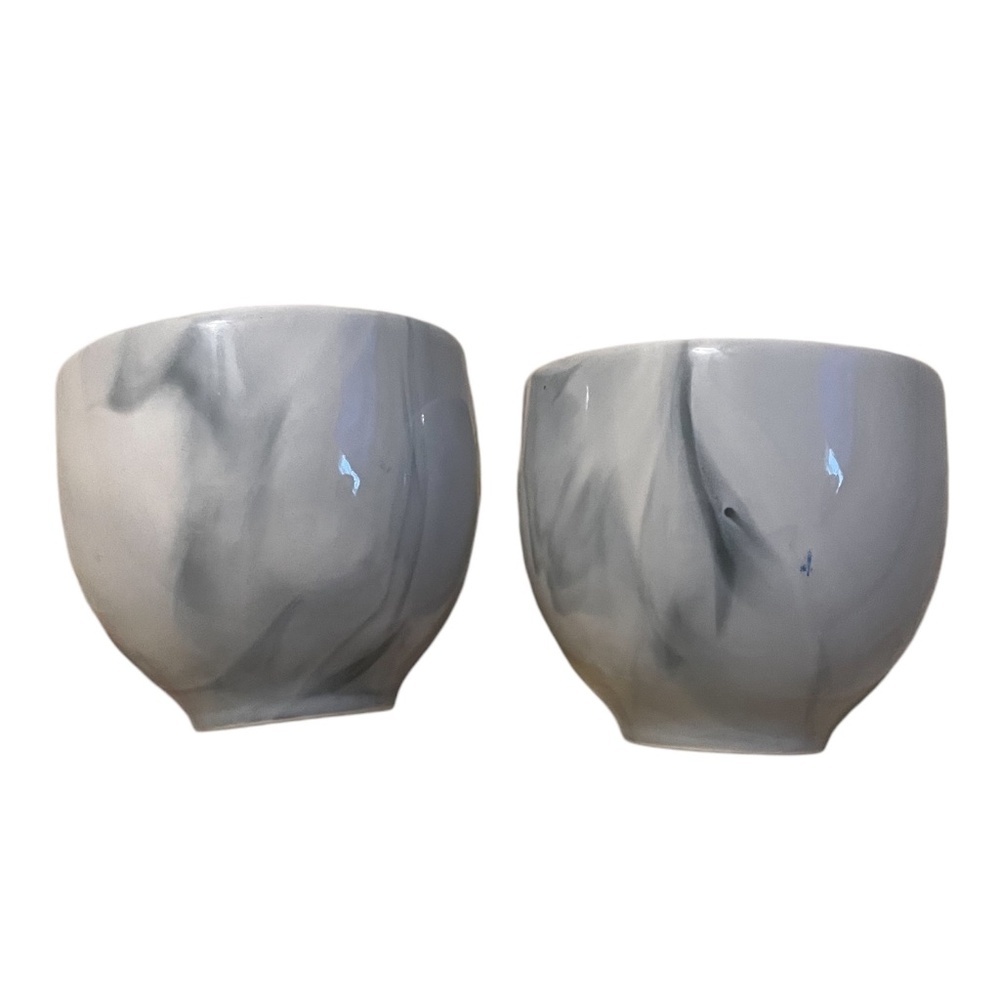 Set of 2 Teavana Fine‎ Stoneware Glazed Drip Rim Gray Tea Cups 3” Diameter